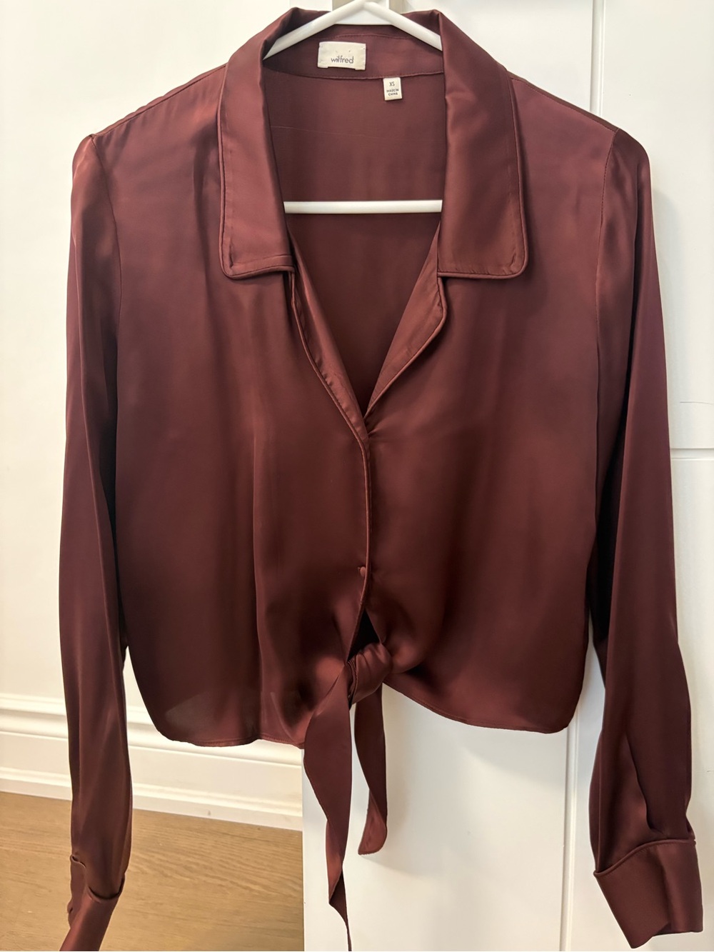 Wilfred Satin Tie-Front Blouse - Wine